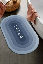 Else Blue White Hello Patterned Shower Front Bathroom Carpet Doormat Closet One Piece Oval 60x100cm - Swordslife