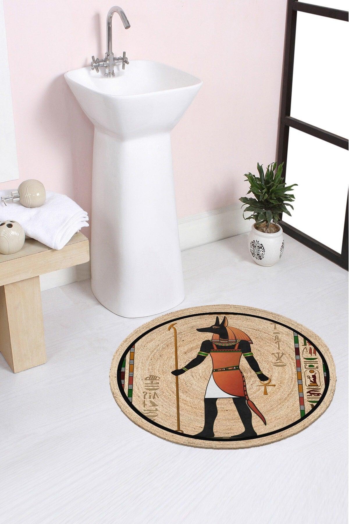 Else Ethnic Egyptian Pattern Rope Straw Jute Knit Round Carpet Bath Mat 80x80cm - Swordslife