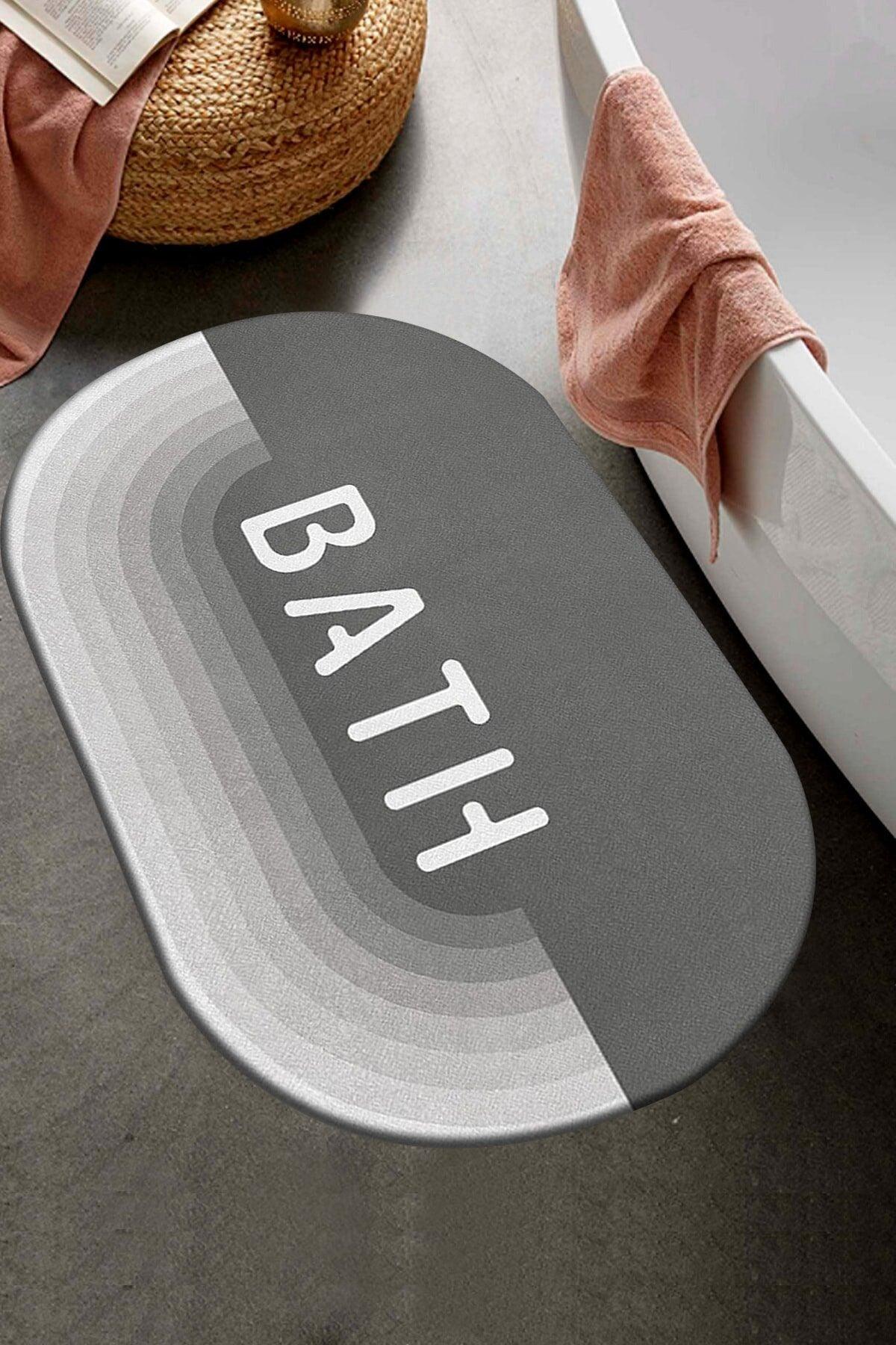 Else Gray White Bath Patterned Shower Front Bathroom Carpet Doormat Closet One Piece Oval 60x100cm - Swordslife