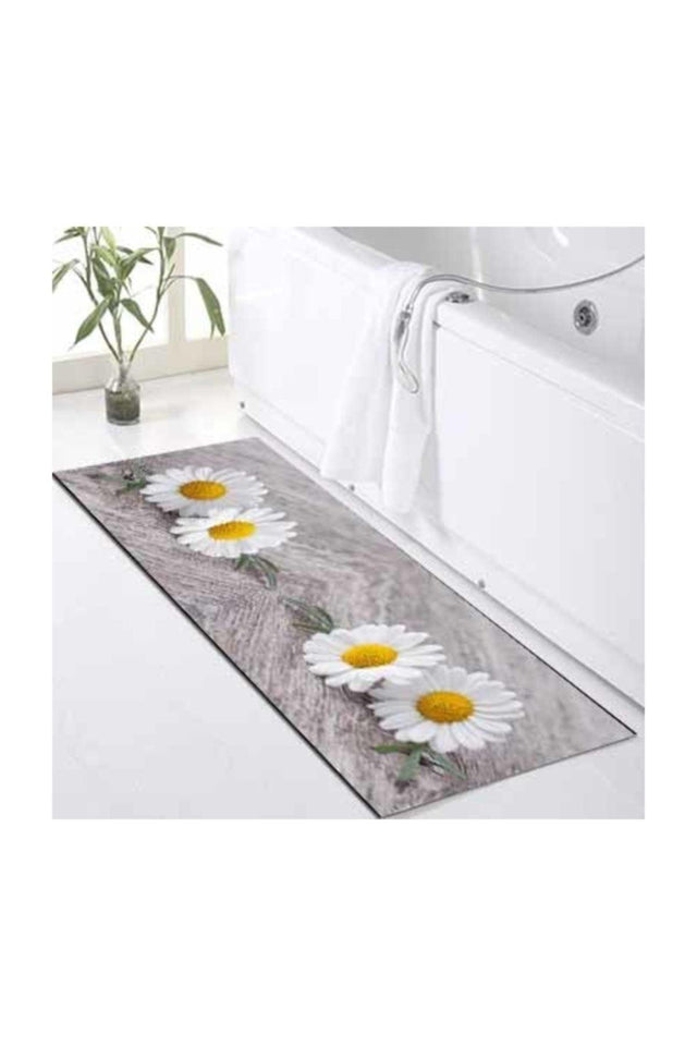 Else Kadser Gray Daisy Patterned Shower Tub Front Bath Mat - Swordslife