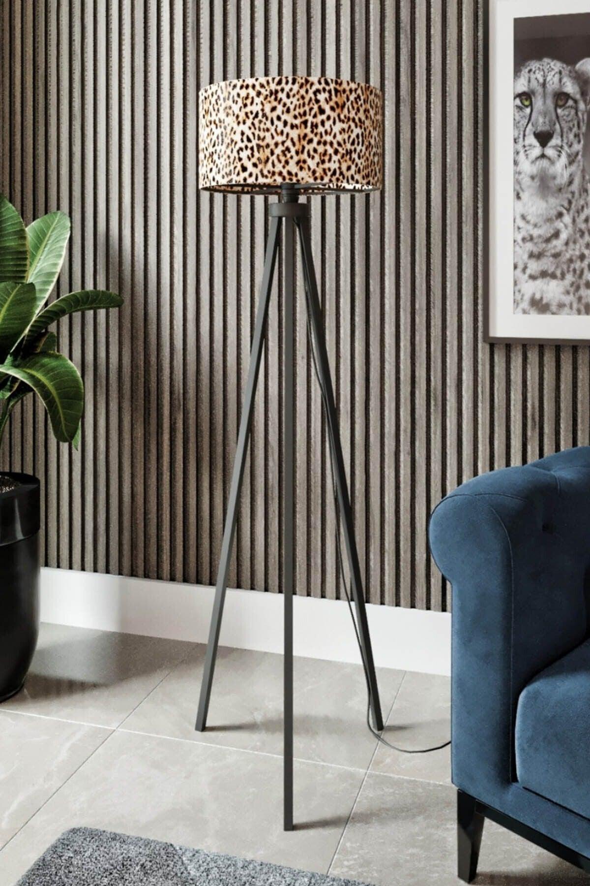 Else Leopard Pattern Decorative Modern Wooden Mdf Tripod Floor Floor Lamp - Swordslife