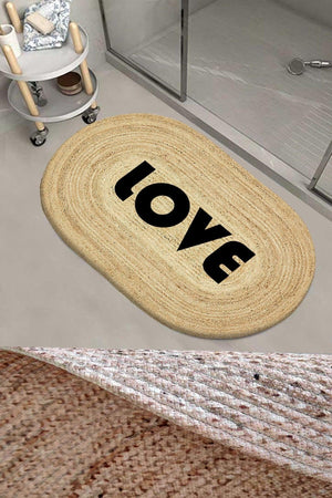 Else Love Patterned Rope Straw Jute Knitted Oval Bathroom Carpet Toilet Seat Shower Mat - Swordslife