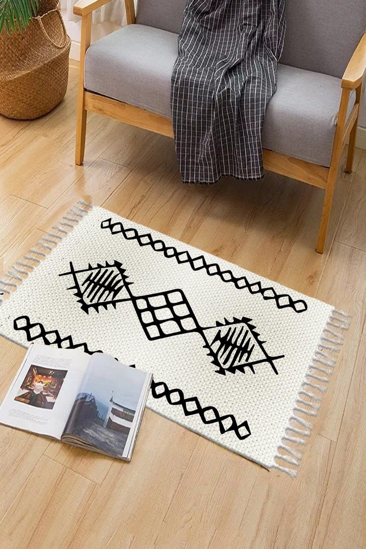 Else Patterned Washable Modern Single Bath Mat Carpet Vintage Woven Rug 50x80cm Byns-01 - Swordslife