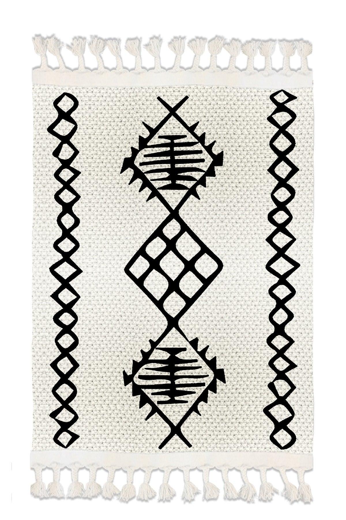 Else Patterned Washable Modern Single Bath Mat Carpet Vintage Woven Rug 50x80cm Byns-01 - Swordslife