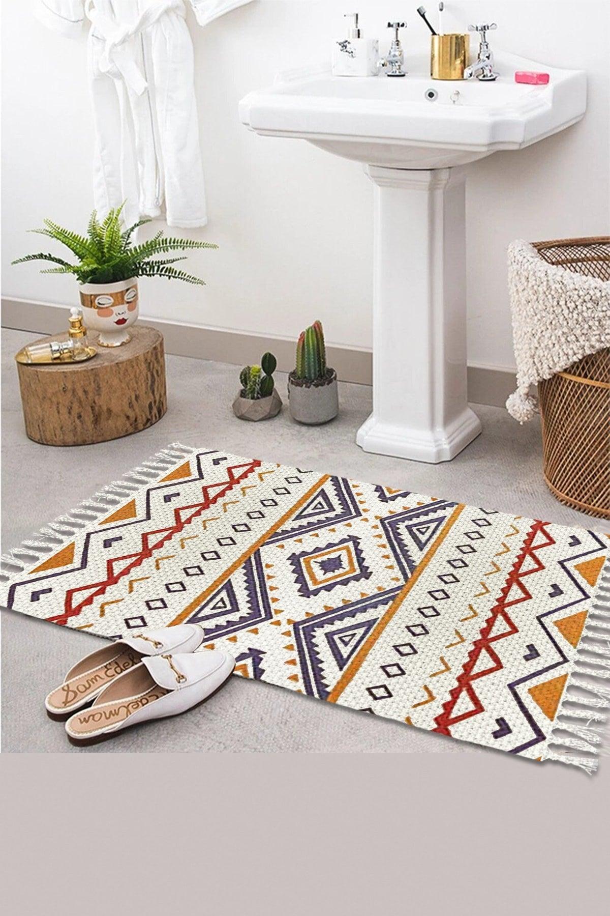 Else Patterned Washable Modern Single Bath Mat Carpet Vintage Woven Rug 50x80cm Byns-05 - Swordslife