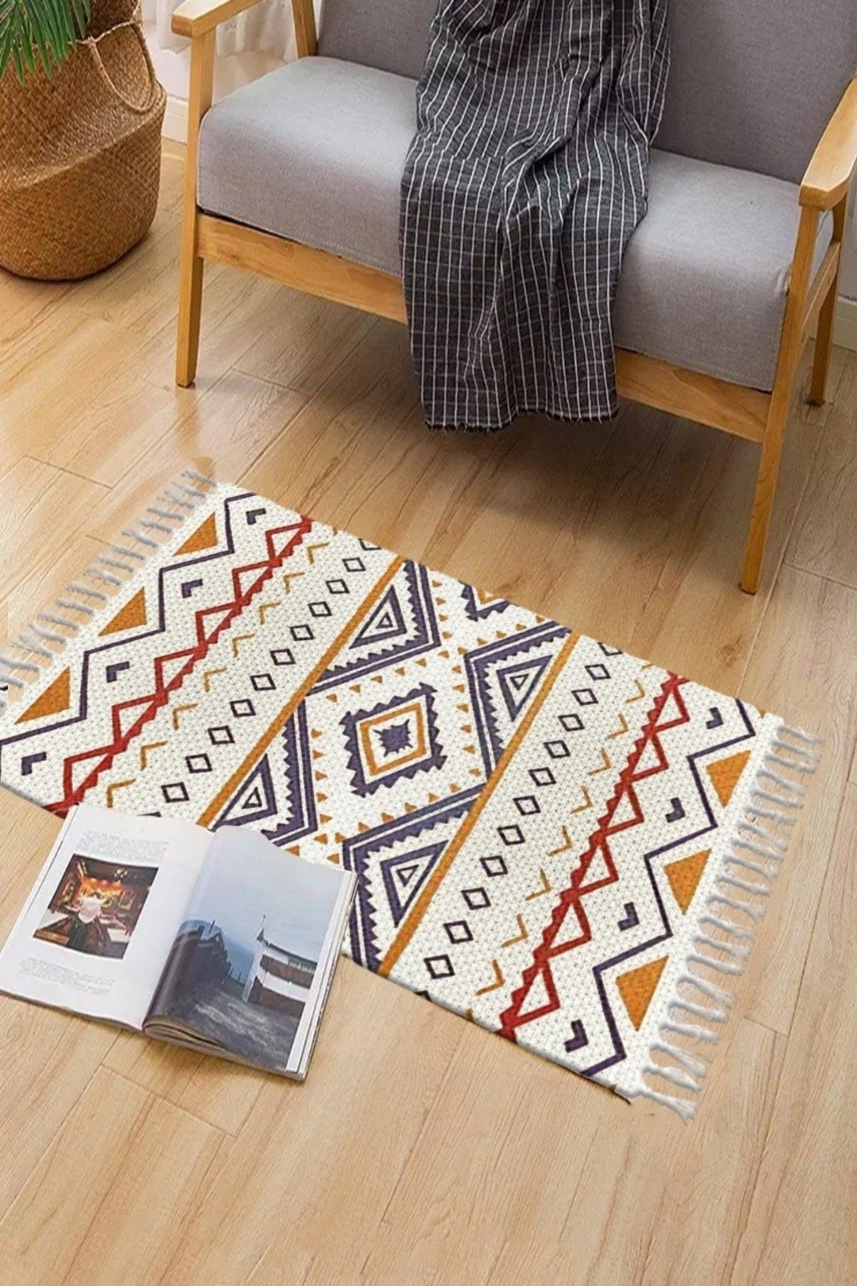 Else Patterned Washable Modern Single Bath Mat Carpet Vintage Woven Rug 50x80cm Byns-05 - Swordslife