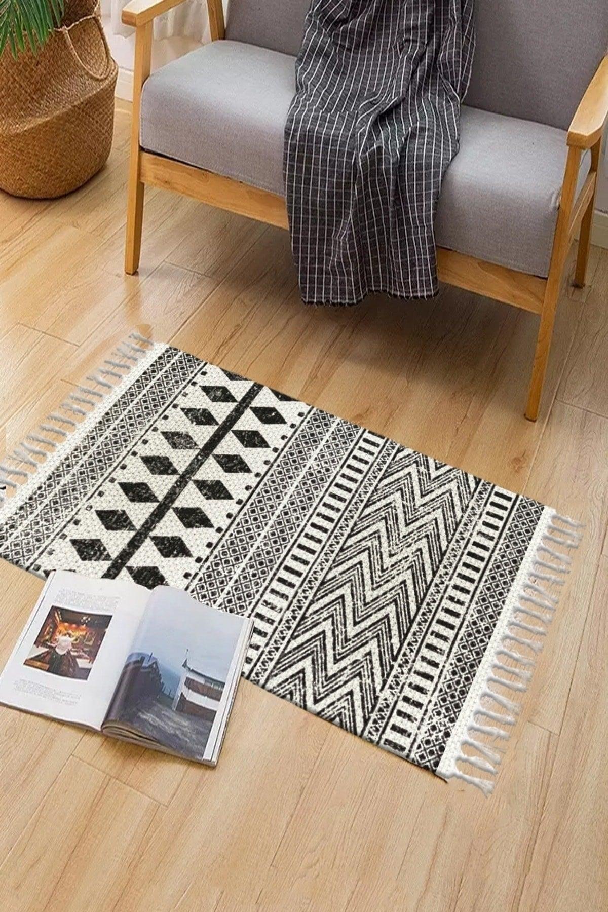 Else Patterned Washable Modern Single Bath Mat Carpet Vintage Woven Rug 50x80cm Byns-08 - Swordslife