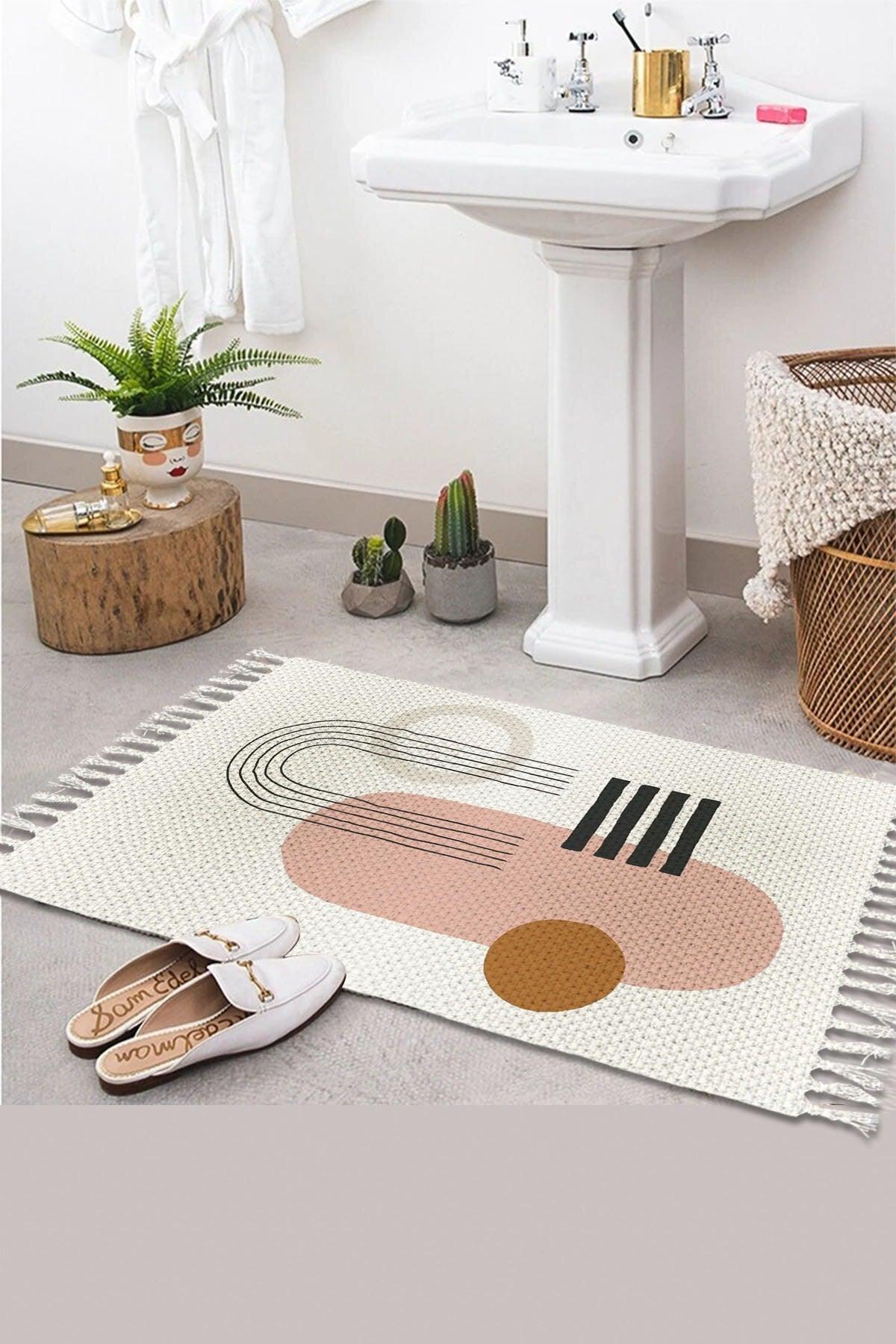 Else Patterned Washable Modern Single Bath Mat Carpet Vintage Woven Rug 50x80cm Byns-13 - Swordslife