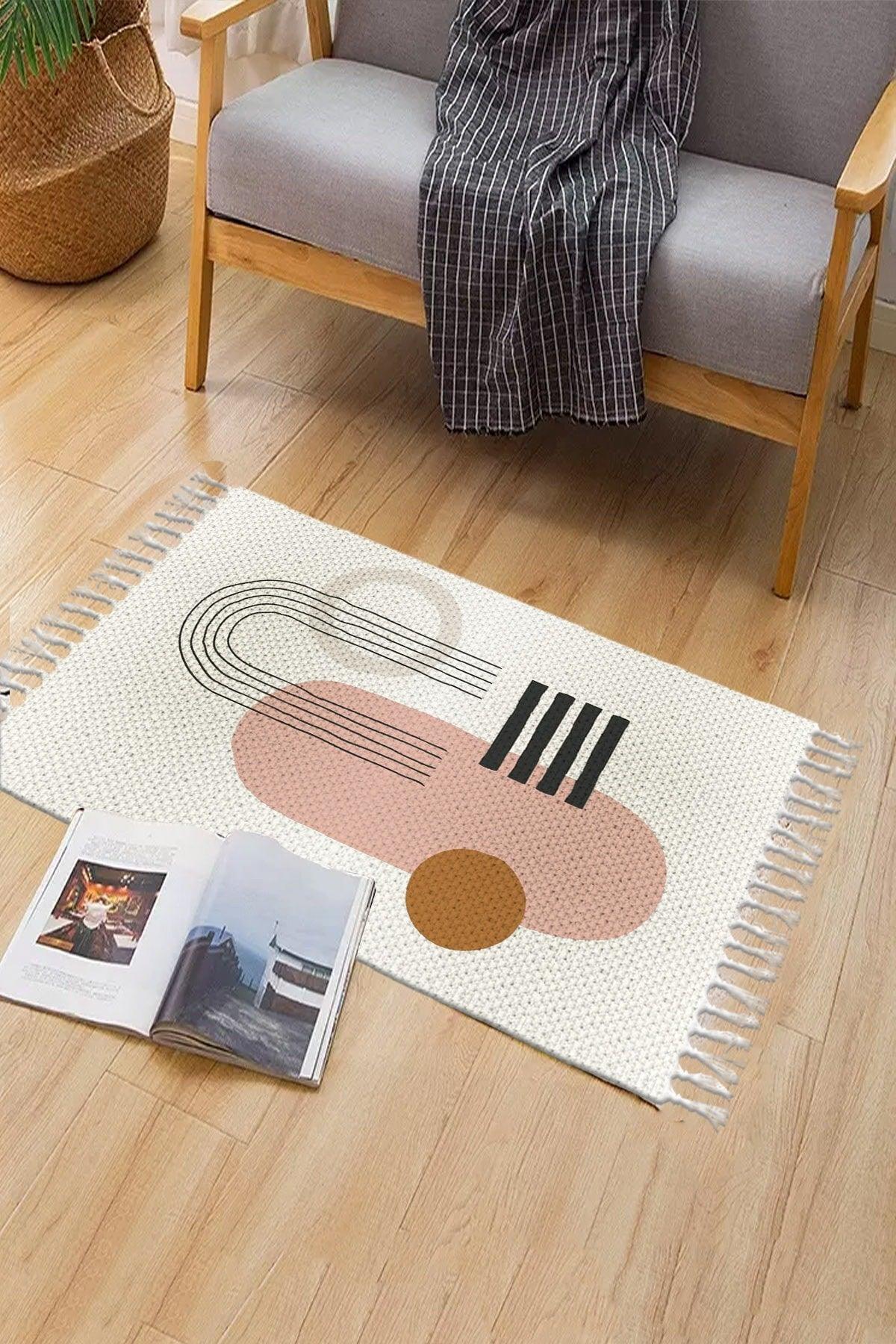 Else Patterned Washable Modern Single Bath Mat Carpet Vintage Woven Rug 50x80cm Byns-13 - Swordslife