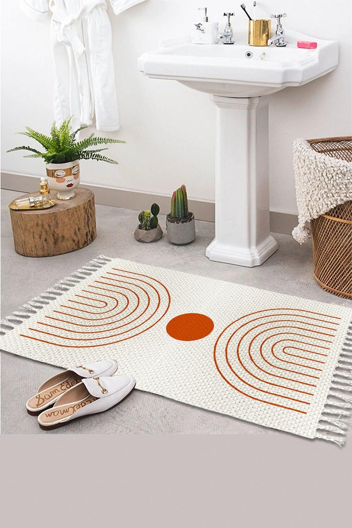 Else Patterned Washable Modern Single Bath Mat Carpet Vintage Woven Rug 50x80cm Byns-14 - Swordslife