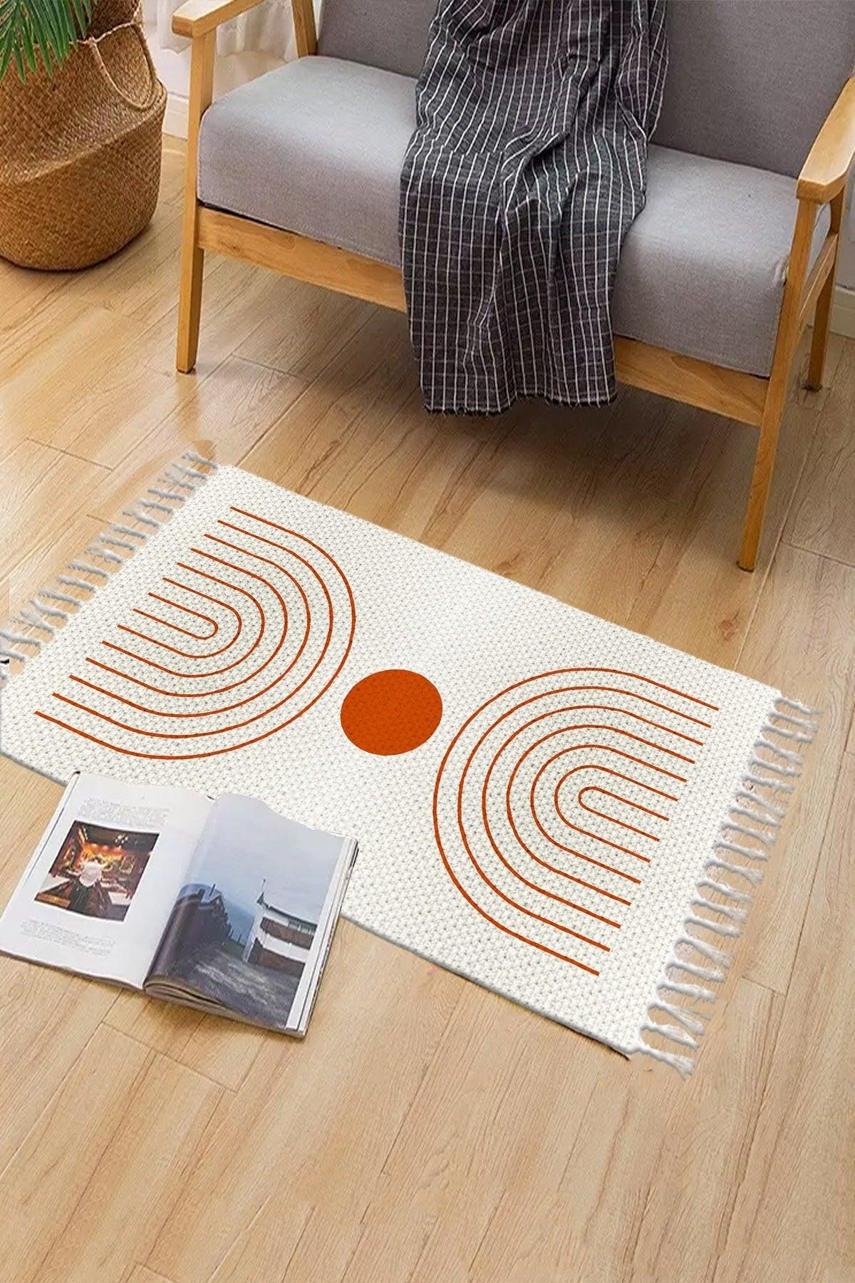 Else Patterned Washable Modern Single Bath Mat Carpet Vintage Woven Rug 50x80cm Byns-14 - Swordslife