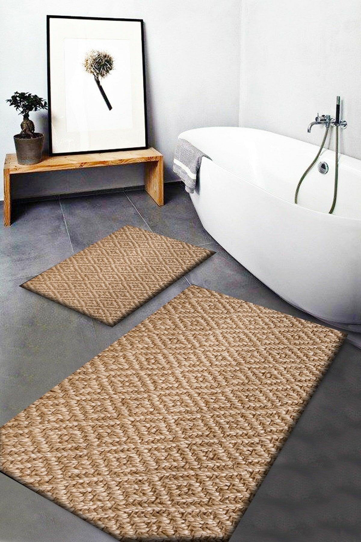 Else Wicker Sisal Jute Patterned Washable Non-Slip Base 2 Bathroom Carpet Doormat Closet Set Jtsbny-8 - Swordslife