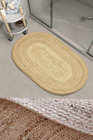 Else Straw Patterned Rope Jute Knitted Oval Bathroom Carpet Toilet Bowl Shower Front Mat - Swordslife