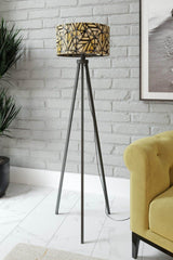 Else Yellow Brown Lines Patterned Decorative Modern Wooden Mdf Tripod Floor Floor Lamp - Swordslife