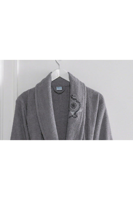 Embroidered Cotton 2 Piece Bathrobe Set | Grey - Swordslife