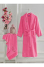 Embroidered Cotton 2 Piece Bathrobe Set | Pink