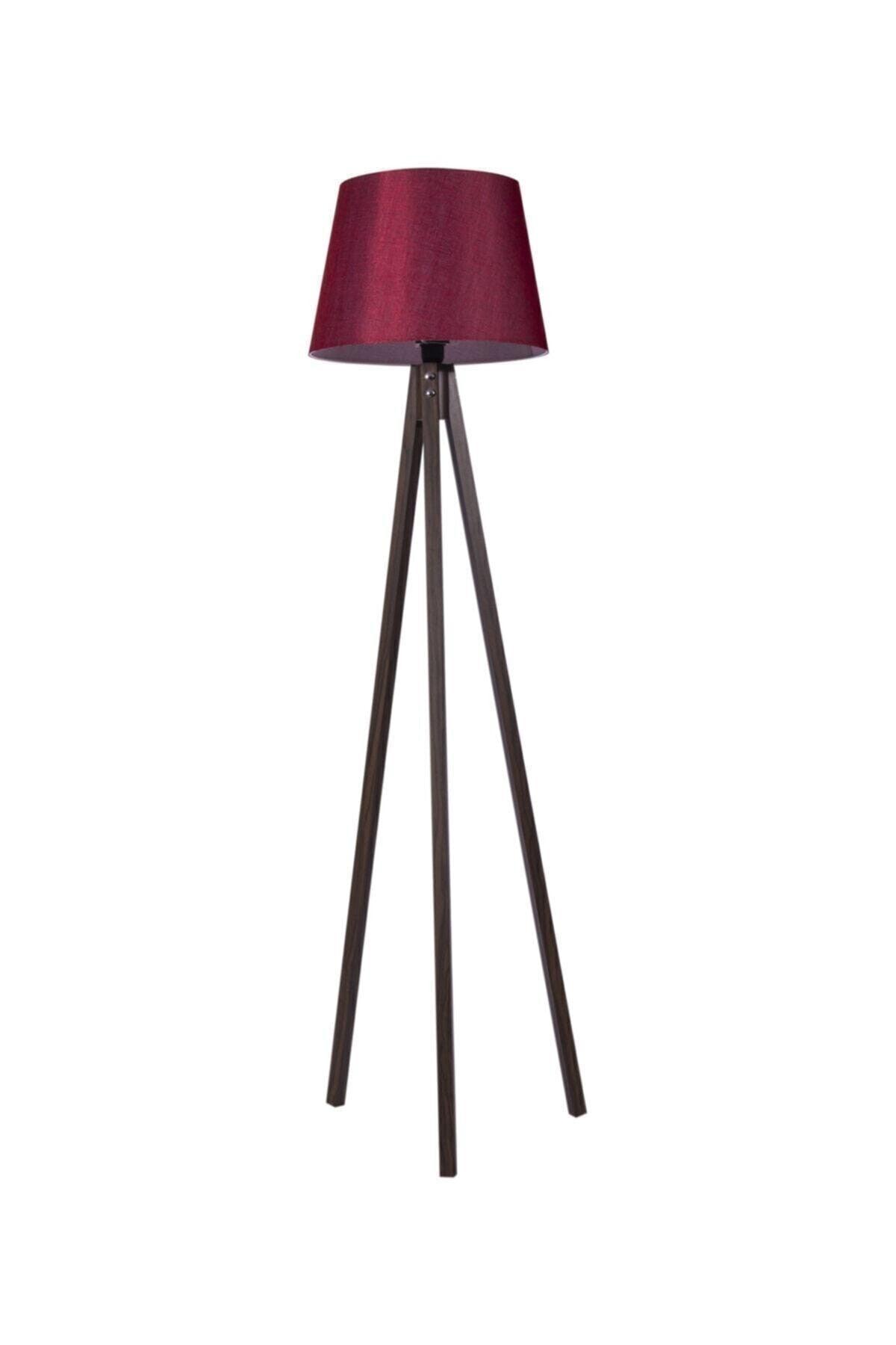 Three Leg Floor Lamp Tripod Lampshade 3 Leg Wooden Lamp Conical Fabric Claret Red Walnut - Swordslife