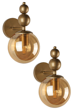 Set of 2 tumbled honey glass wall sconces