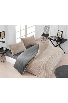 Beige velvet duvet cover set with cotton pillowcases and fitted sheet