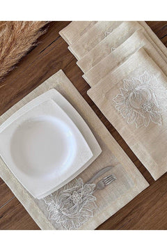 Gold glitter linen placemat set for 6 people