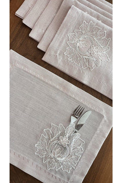 Set of 6 stain-resistant linen guipure placemats 35 x 45 cm