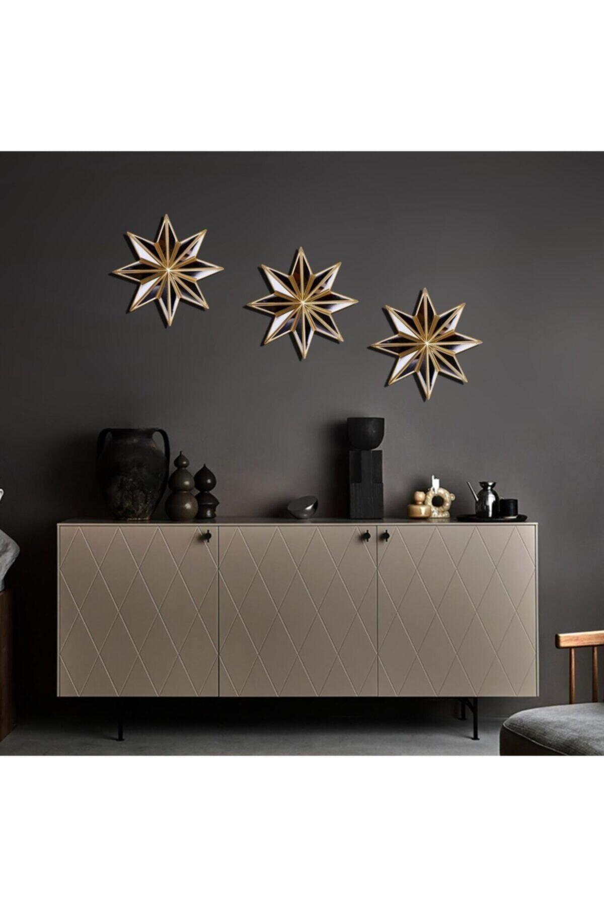 Home Decoration 3 Star Mirror Wall Ornament Gold 30 Cm - Swordslife