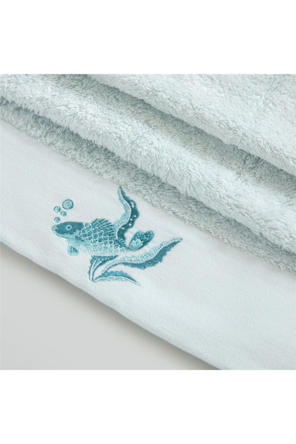 Eva Embroidered Face Towel 50x90 Cm Open Aqua