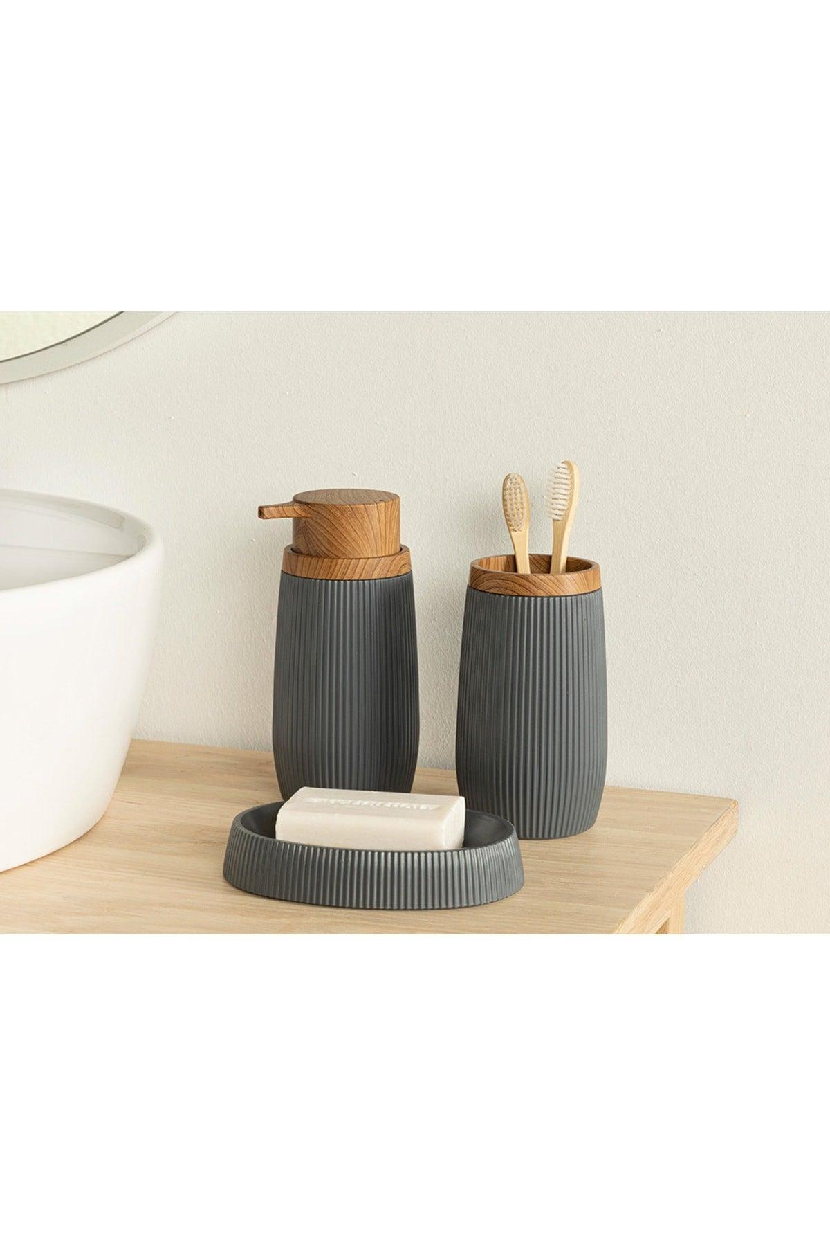 Evelyn BATHROOM SET OF 3 17.5x6.5x6.5 cm+9x6.5x6.5 cm+1 Anthracite - Swordslife