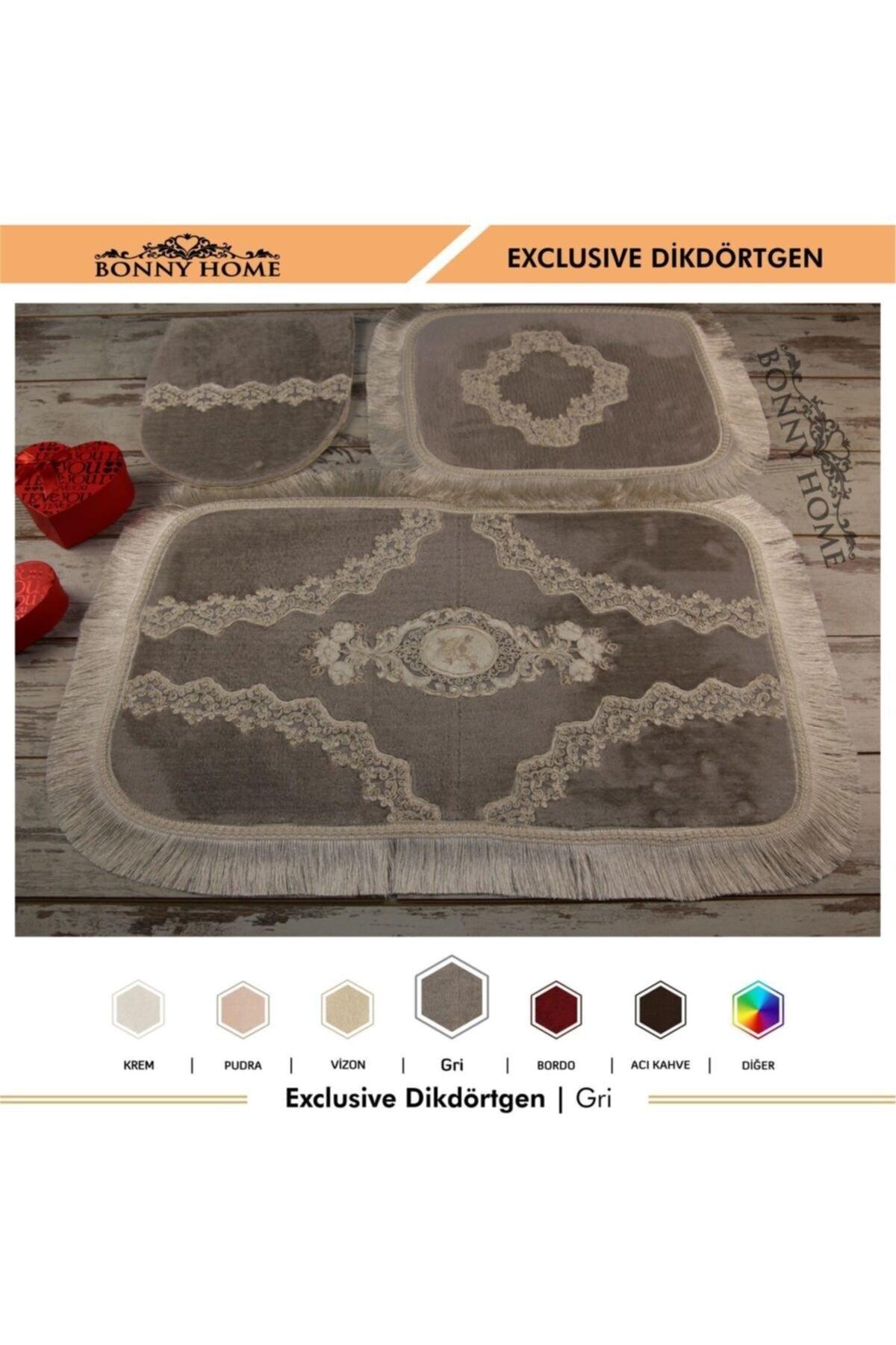 Exclusive Cornered Gray Tasseled 3 Pcs Closet Set Dowry Bathroom Carpet Mat Set - Swordslife