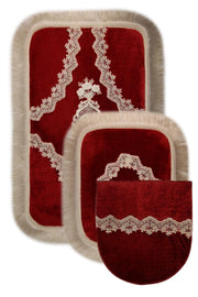 Exklusive Corner Bordo Tassel 3d WC Set Hausschuhe Badezimmer Teppich Mat Set - Swordslife