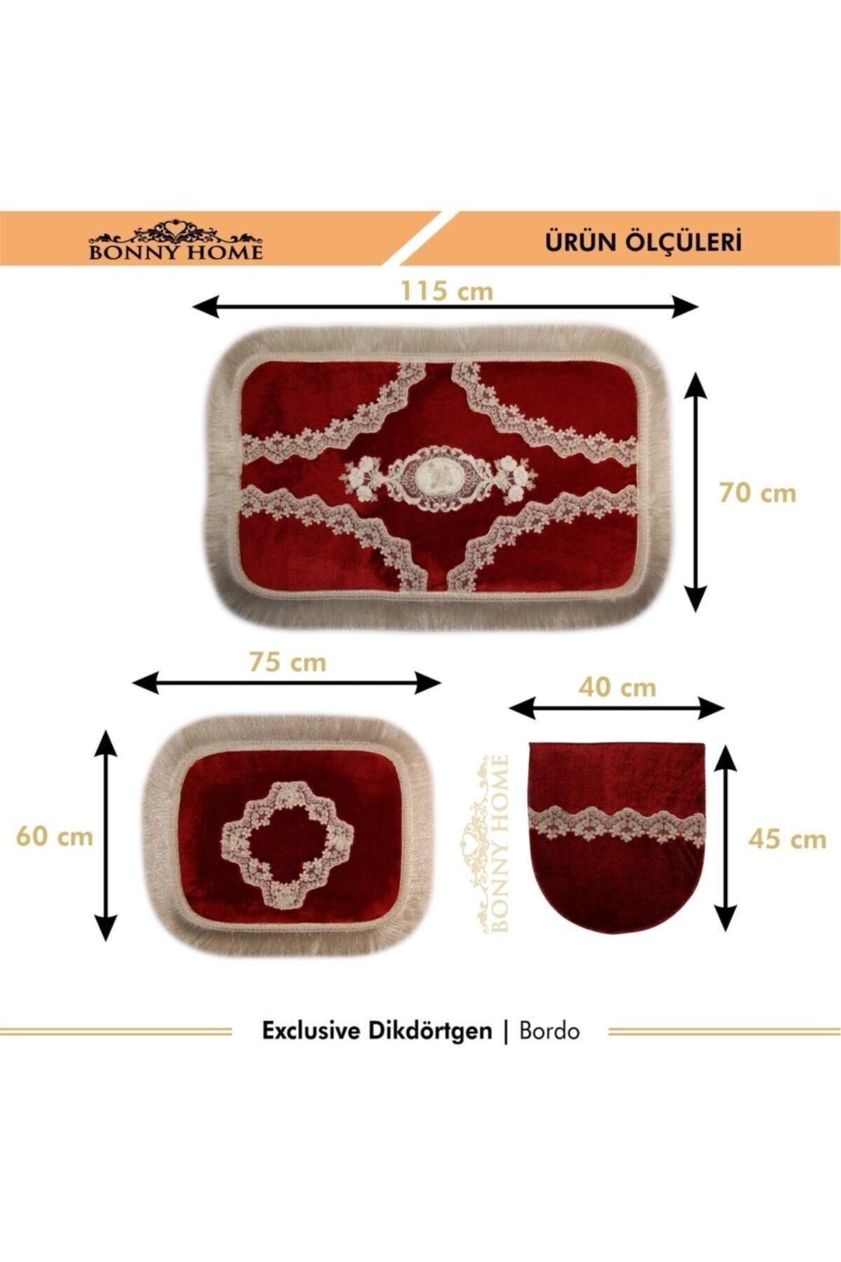 Exklusive Corner Bordo Tassel 3d WC Set Hausschuhe Badezimmer Teppich Mat Set - Swordslife