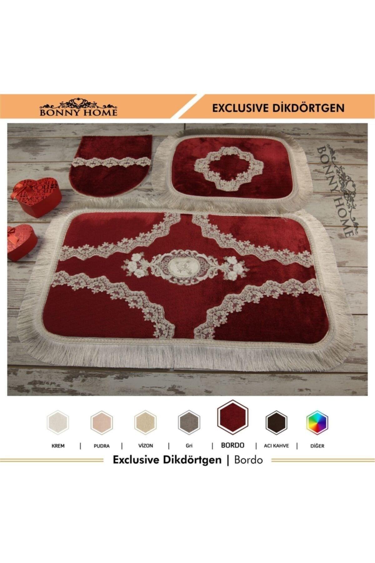 Exklusive Corner Bordo Tassel 3d WC Set Hausschuhe Badezimmer Teppich Mat Set - Swordslife