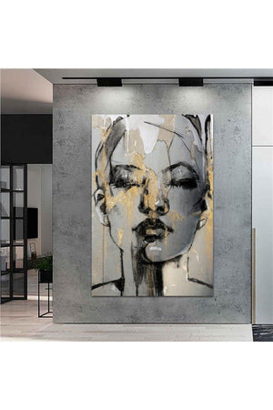 Extra Giant Size Decorative Pencil Drawing Abstract Woman Canvas Painting (100cm X 150cm) - Swordslife