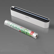 Plastic wrap dispenser with built-in cutter for effortless kitchen use