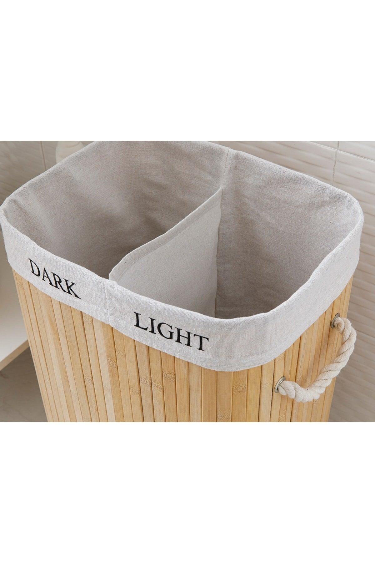 Fancy Bamboo Foldable 2-Compartment Laundry Basket 40x30x60 Cm Beige - Swordslife