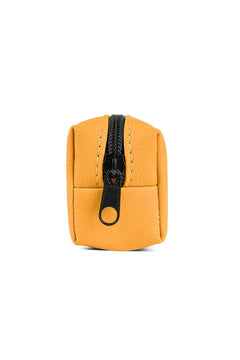 Matte yellow faux leather pencil case with hard plastic support