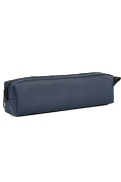 Compact faux leather pencil case with hard plastic support - navy blue
