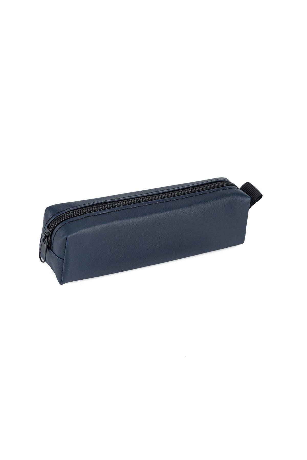 Faux Leather Navy Blue Pencil Case