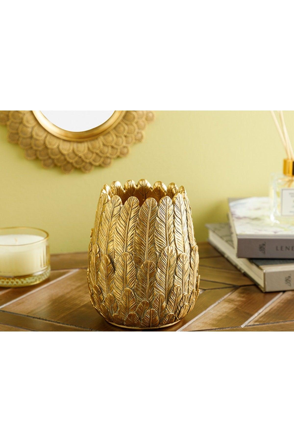 Feathers Vase 12.7x12.7x15.2cm Gold - Swordslife