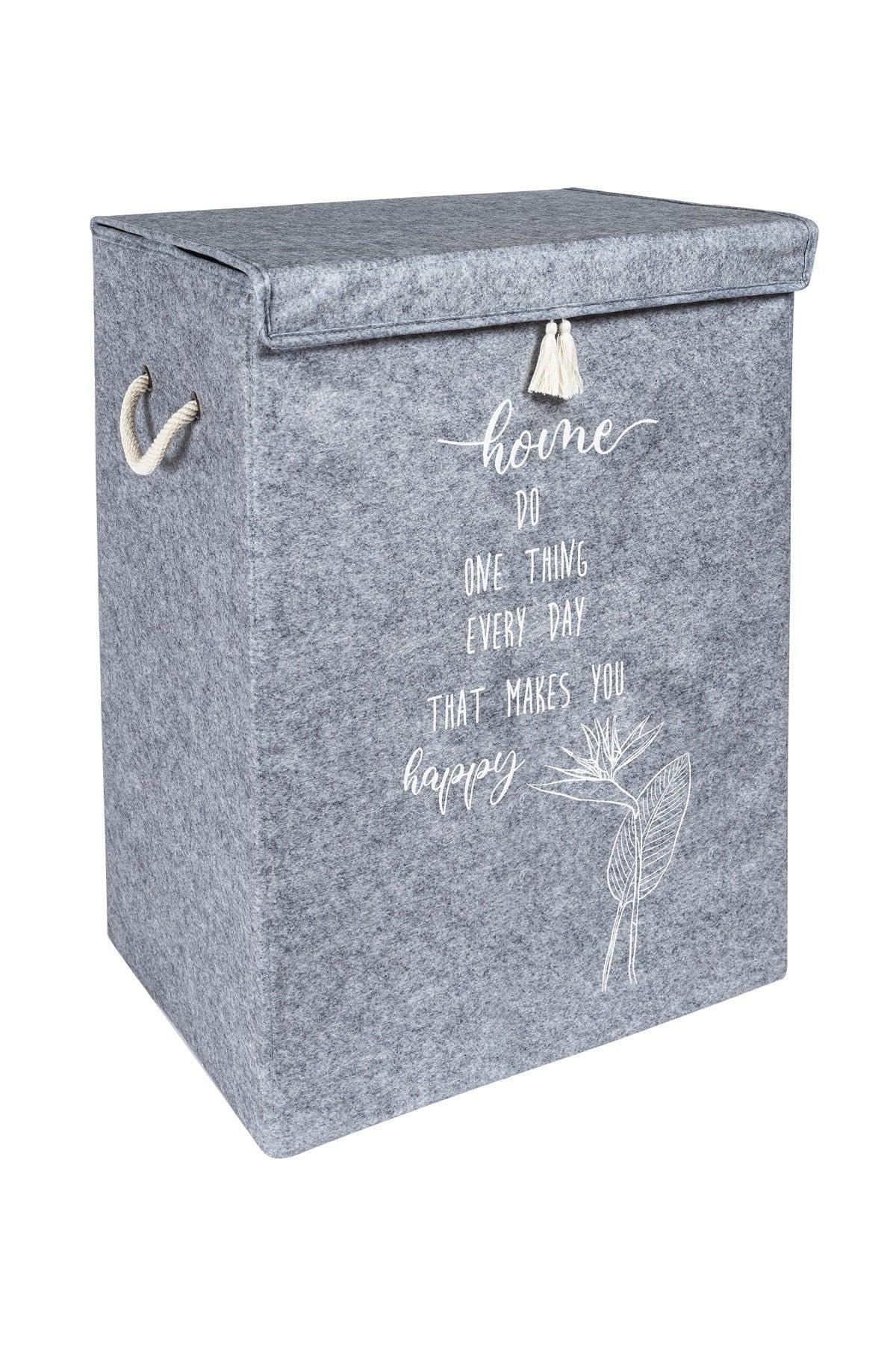 Felt Lid Mega Box Laundry Basket Storage Box 55x40x30 Cm Gray - Swordslife