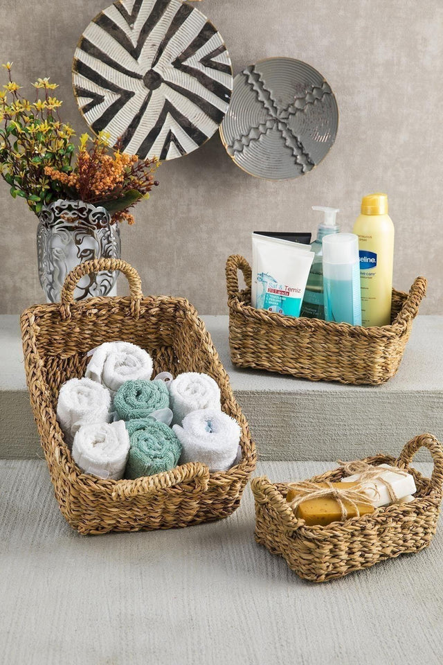 Fizz 3 Pcs Natural Wicker Basket Organizer Bathroom