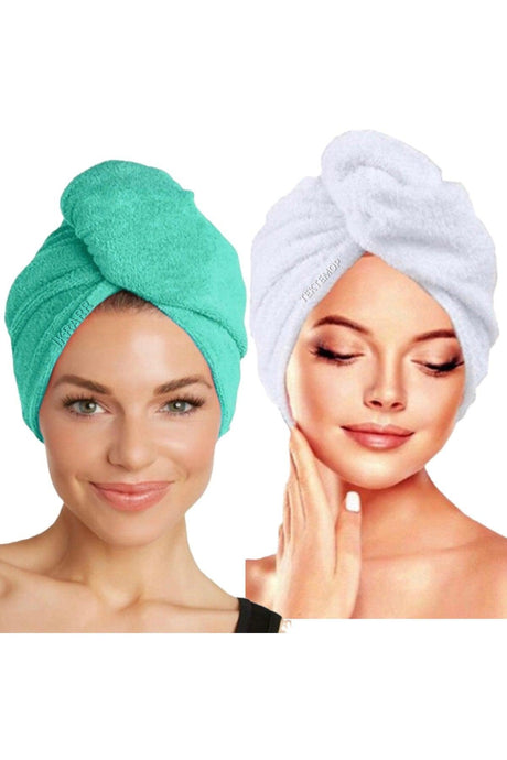 Flach 2 Pieces Hair Cap with Button Hair Towel