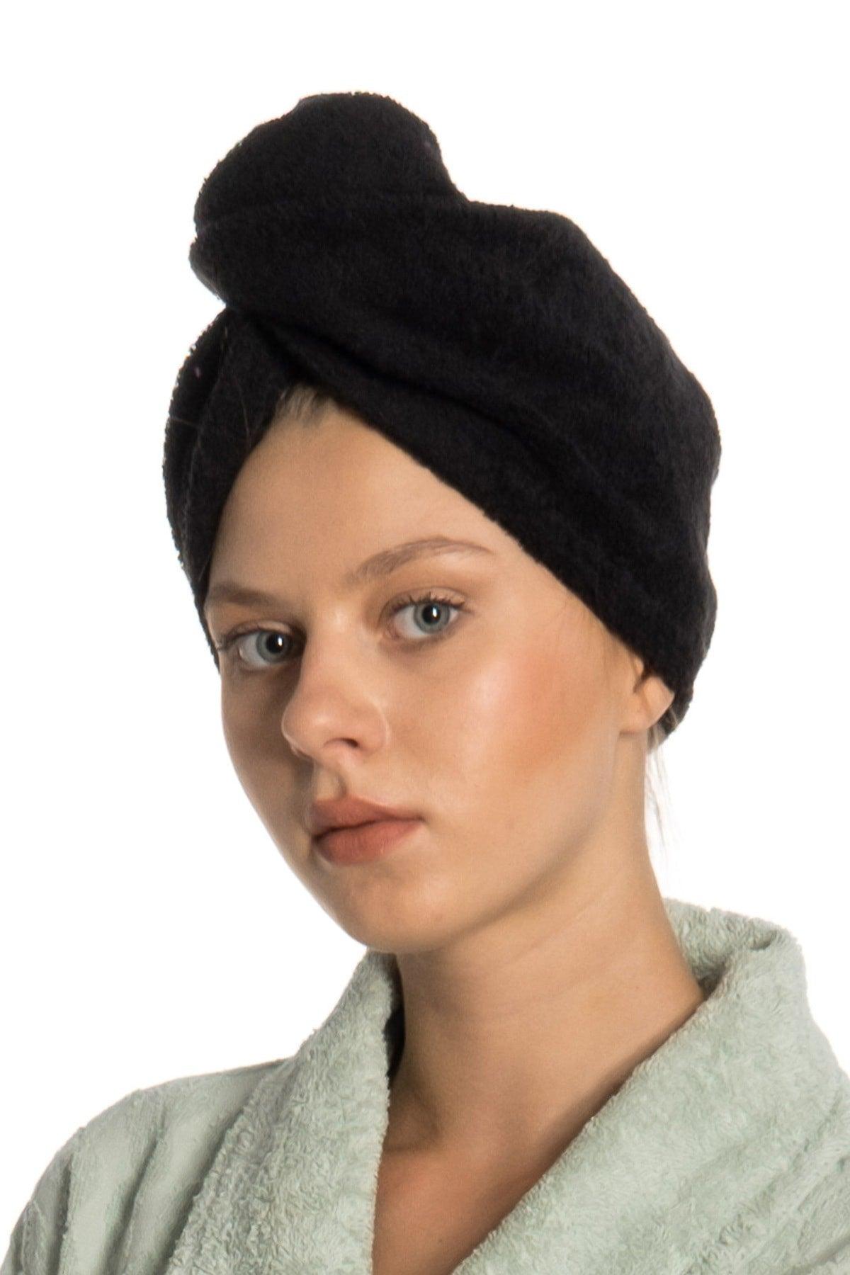 Flat Eponge Button Towel Black Hair Drying Cap - Swordslife