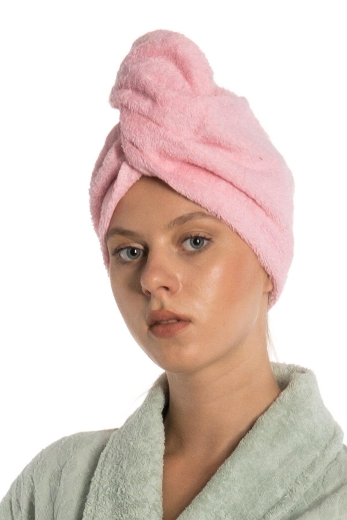 Flat Eponge Button Towel Pink Hair Drying Cap - Swordslife