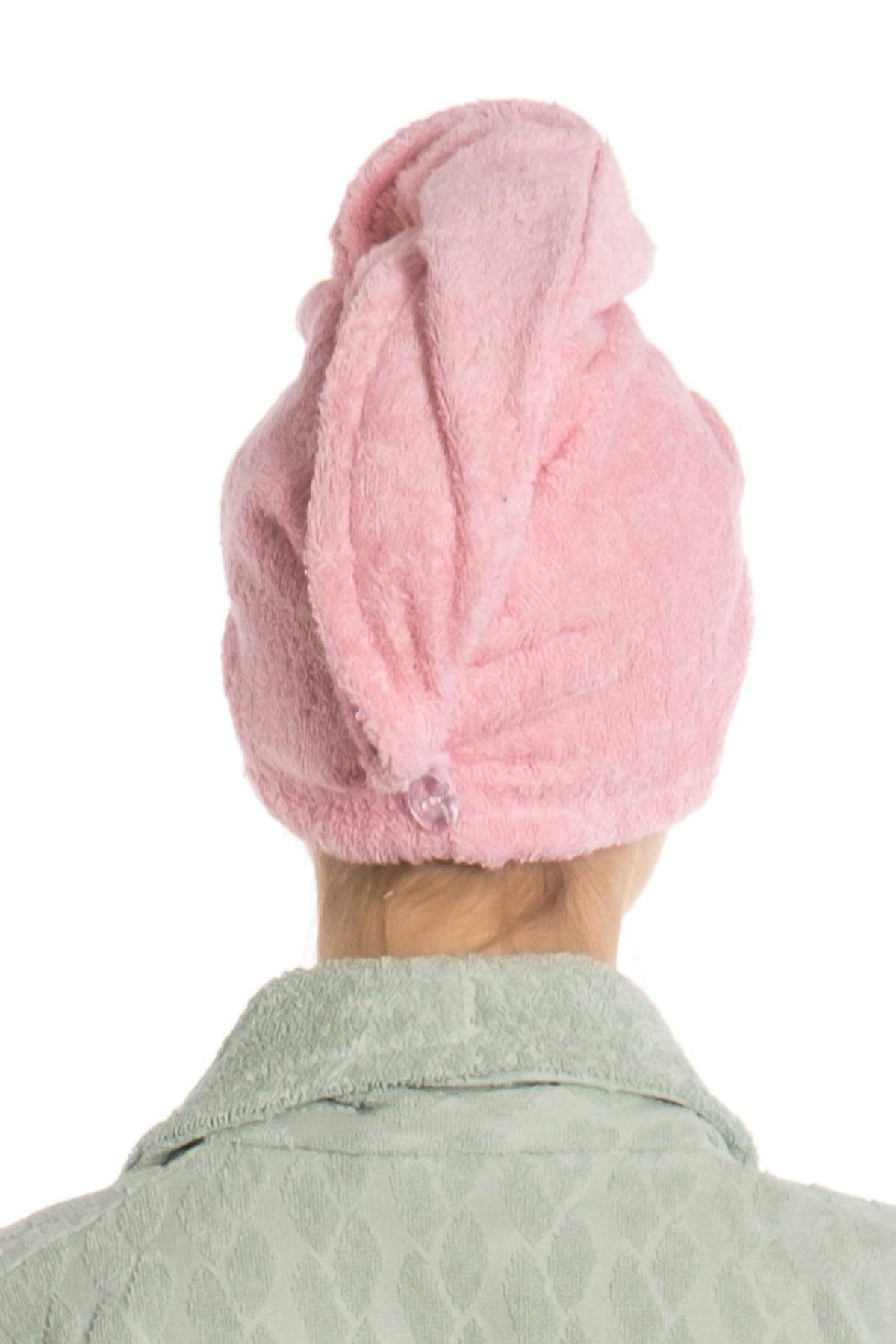 Flat Eponge Button Towel Pink Hair Drying Cap - Swordslife