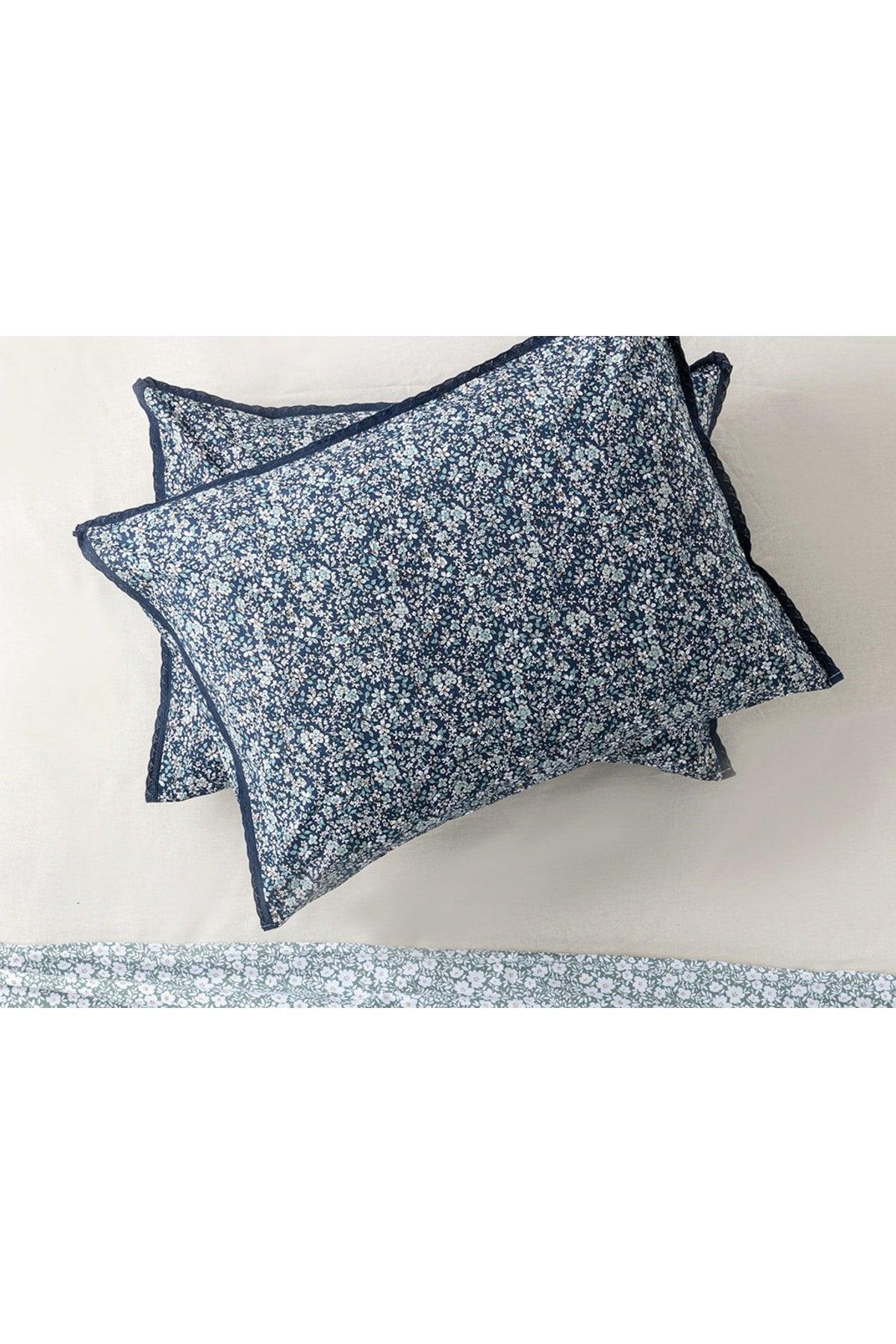 Fleur De Nuit Cotton 2-Pack Pillowcase 50x70 Cm Navy Blue - Swordslife