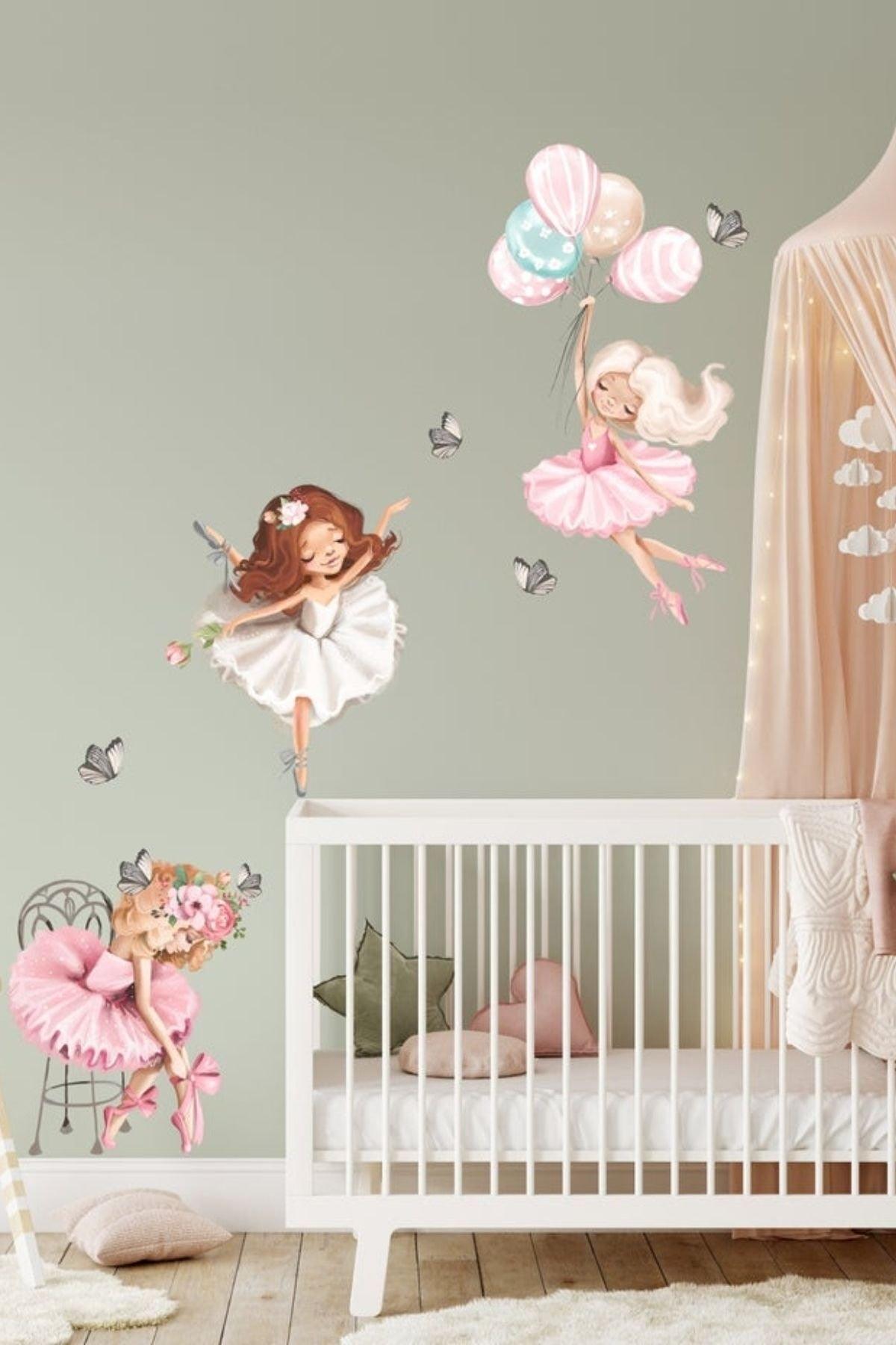 Floral Balloon Ballerinas Kids Room Wall Sticker - Swordslife