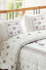 Flower Double Quilted Bedspread Set - Lilac - Swordslife