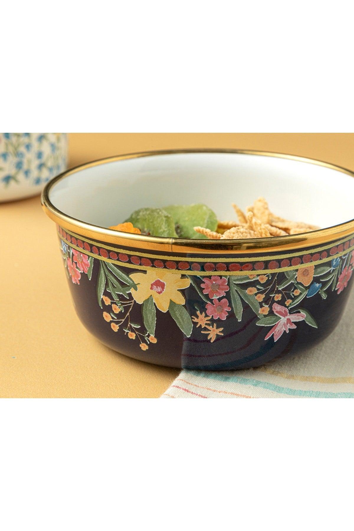 Flower Spree Enamel Bowl 12 Cm Indigo - Swordslife