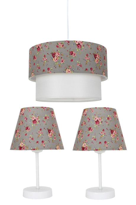 Floral Triple Lampshade And Chandelier Set Bedroom Lighting - Swordslife